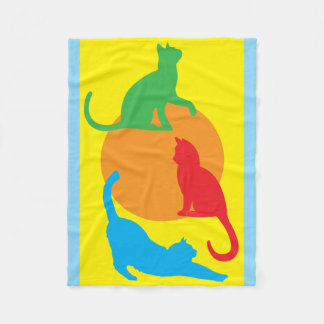 Whimsical Colorful Cats Blue Fleece Blanket