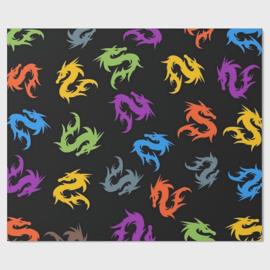 WHIMSICAL COLORFUL CHINESE DRAGON PATTERN CADEAUPAPIER (Vlak)