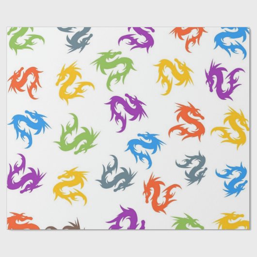 WHIMSICAL COLORFUL CHINESE DRAGON PATTERN CADEAUPAPIER (Vlak)