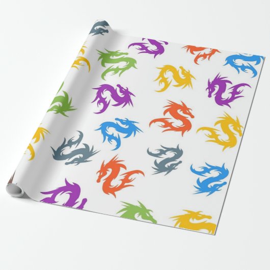 WHIMSICAL COLORFUL CHINESE DRAGON PATTERN CADEAUPAPIER (Uitgerold)