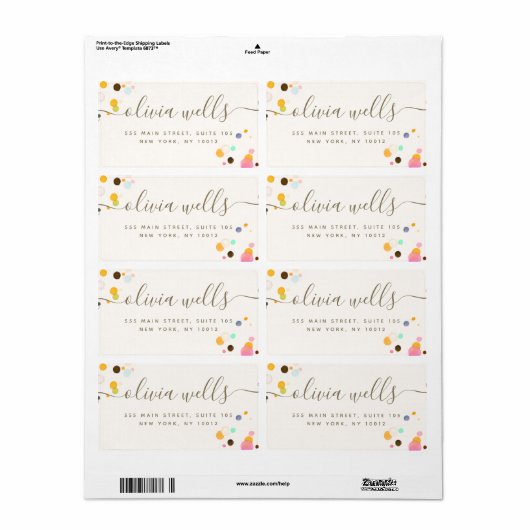 Whimsical Colorful Confetti Signature Script Labs Etiket (Full Sheet)