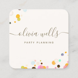 Whimsical Colorful Confetti Signature Script Vierkante Visitekaartje