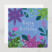 Whimsical Colorful Floral Birthday Kaart (Voorkant / Achterkant)