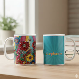 Whimsical Colorful Flowers Artistic Coffee Mug Koffiemok