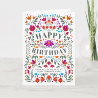 Whimsical Colorful Folk Flowers Business Birthday