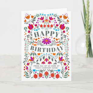 Whimsical Colorful Folk Flowers Business Birthday Kaart