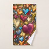 Whimsical Colorful Jewel Toned Heart Print Handdoek (Handdoek)