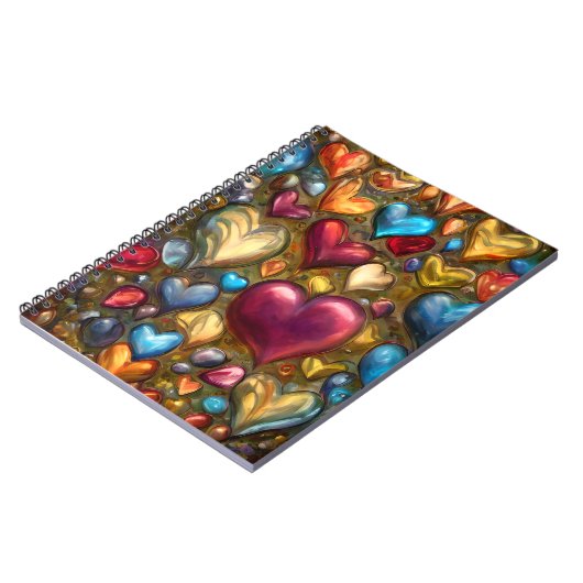 Whimsical Colorful Jewel Toned Heart Print Notitieboek (Linkerzijde)