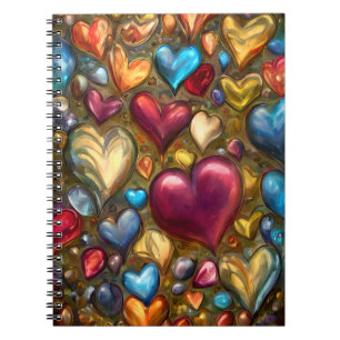 Whimsical Colorful Jewel Toned Heart Print Notitieboek