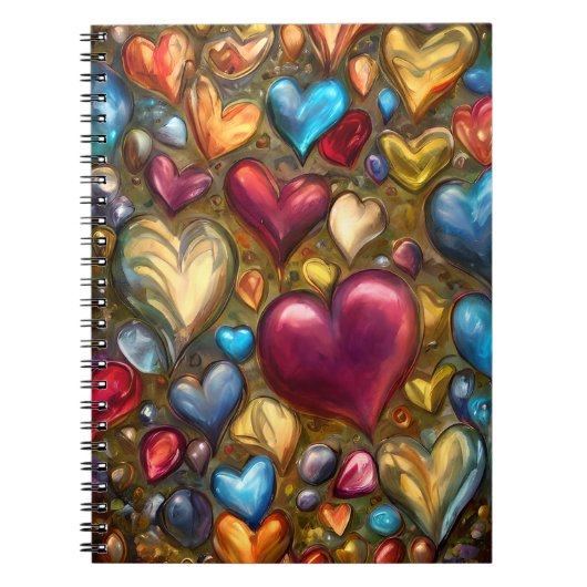 Whimsical Colorful Jewel Toned Heart Print Notitieboek (Voorkant)