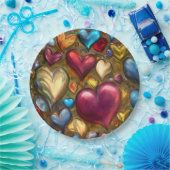 Whimsical Colorful Jewel Toned Heart Print Papieren Bordje (Feest)