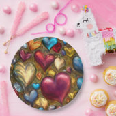 Whimsical Colorful Jewel Toned Heart Print Papieren Bordje (Feest)