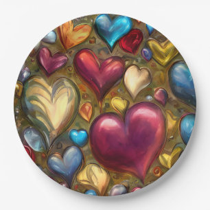 Whimsical Colorful Jewel Toned Heart Print Papieren Bordje