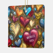 Whimsical Colorful Jewel Toned Hearts Kerstmis Keramisch Ornament (Links)