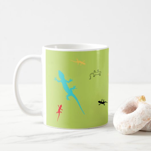 Whimsical Colorful Lizards Green Coffee Cup  Koffiemok (Met donut)