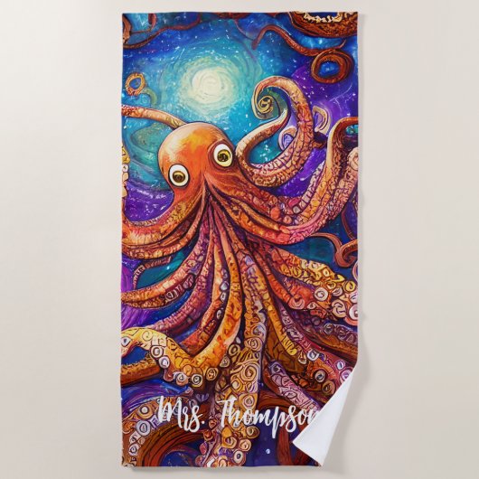 Whimsical Colorful Octopus met persoonlijke naam Strandlaken (Voorkant)