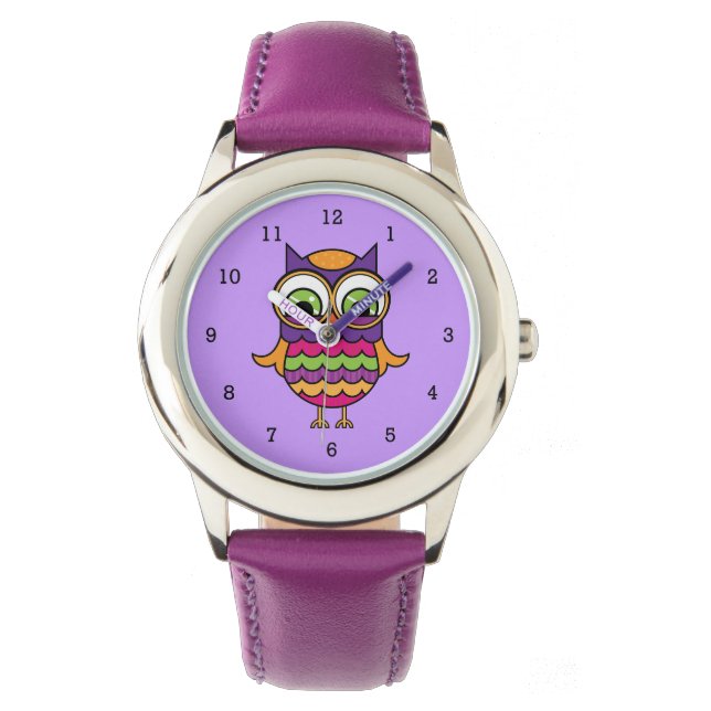 Whimsical Colorful Owl Horloge (Voorkant)