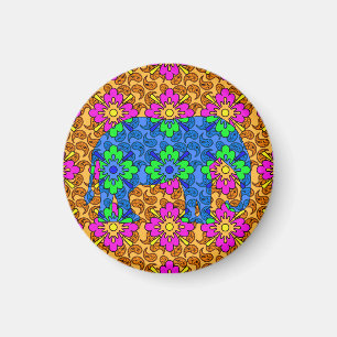 Whimsical Colorful Paisley Print Circus Elephant Magneet