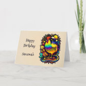 Whimsical Colorful Rooster Cartoon Birthday Kaart (Voorkant)