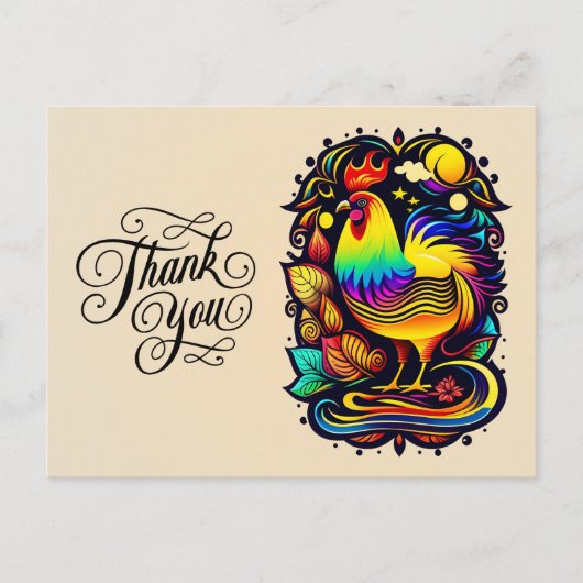 Whimsical Colorful Rooster Cartoon Dank u Briefkaart (Voorkant)