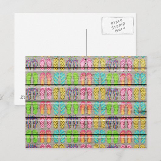 Whimsical Colorful Sandals  Wood Textuur Briefkaart (Voorkant / Achterkant)