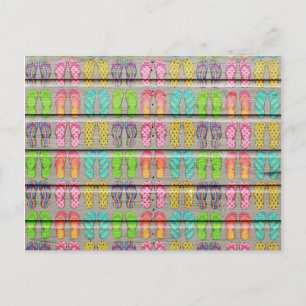Whimsical Colorful Sandals Wood Textuur Briefkaart