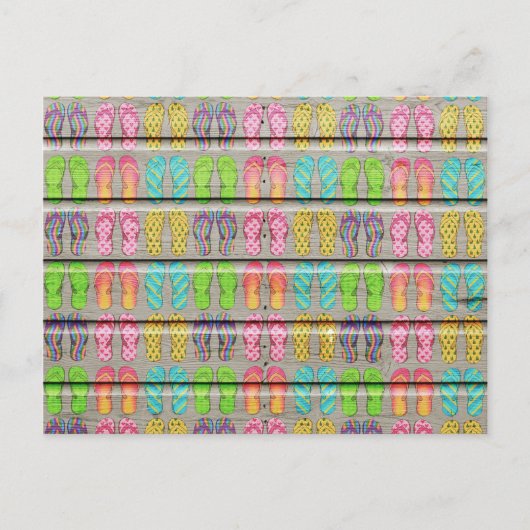 Whimsical Colorful Sandals  Wood Textuur Briefkaart (Voorkant)