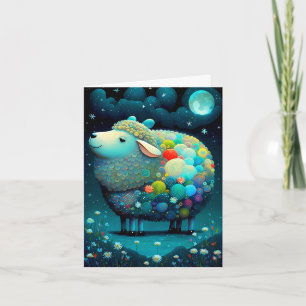 Whimsical Colorful Sheep Painting Kaart