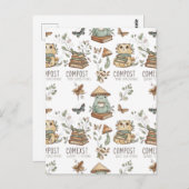 Whimsical "Compost Your Expectations" Frog & Cat P Briefkaart (Voorkant / Achterkant)