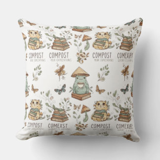 Whimsical "Compost Your Expectations" Frog & Cat P Kussen