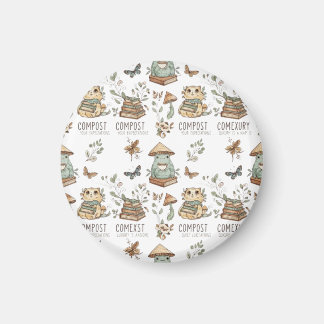 Whimsical "Compost Your Expectations" Frog & Cat P Magneet