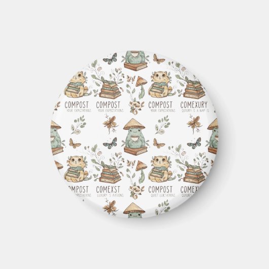 Whimsical "Compost Your Expectations" Frog & Cat P Magneet (Voorkant)