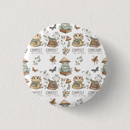 Whimsical "Compost Your Expectations" Frog & Cat P Ronde Button 3,2 Cm (Voorkant)