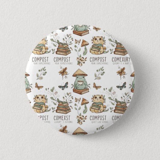 Whimsical "Compost Your Expectations" Frog & Cat P Ronde Button 5,7 Cm (Voorkant)