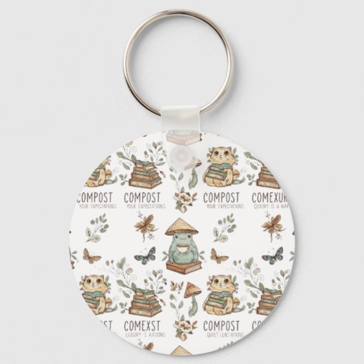 Whimsical "Compost Your Expectations" Frog & Cat P Sleutelhanger (Achterkant)