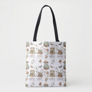 Whimsical "Compost Your Expectations" Frog & Cat P Tote Bag