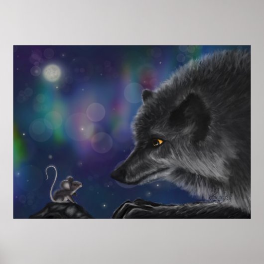 Whimsical Conversation: Wolf en Muis Poster (Voorkant)