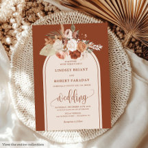 Whimsical Copper Pampas Grass Boho Wedding Invite