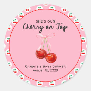 Whimsical Coqette Cherry op Top Baby shower Ronde Sticker