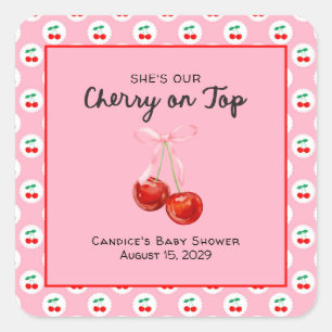 Whimsical Coqette Cherry op Top Baby shower Vierkante Sticker