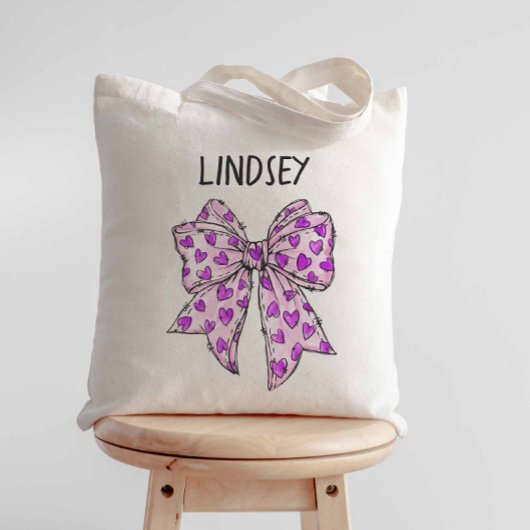Whimsical Coquette Boog Lavendel en Paarse Harten Tote Bag