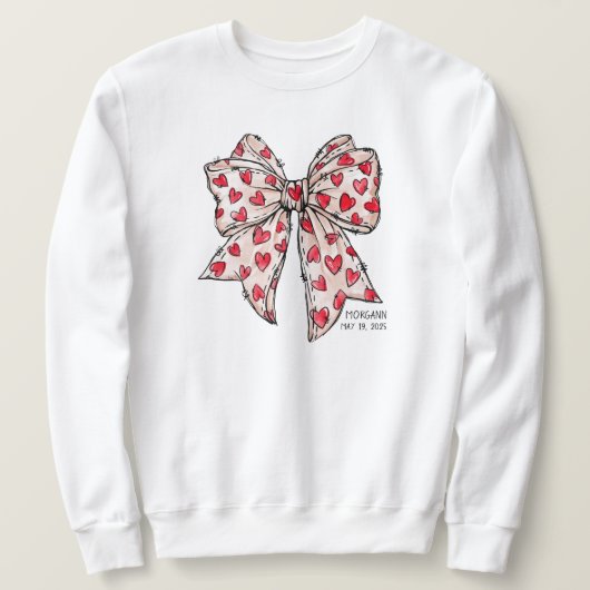 Whimsical Coquette Bow Hart Rood en Wit Trui (Design voorkant)
