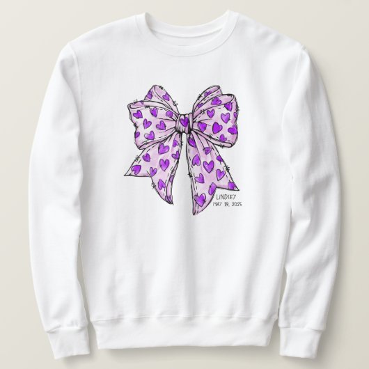 Whimsical Coquette Bow Heart Paarse en Lavendel Trui (Design voorkant)