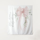 Whimsical Coquette Bow Script Baby Shower Wandkleed (Voorkant)