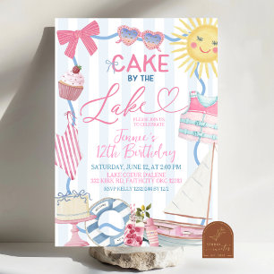 Whimsical Coquette Cake bij het Meer Feest Uitnodi Kaart
