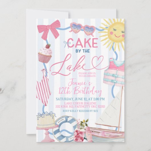 Whimsical Coquette Cake bij het Meer Feest Uitnodi Kaart (Voorkant)
