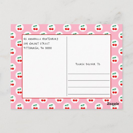 Whimsical Coquette Cherry op Top Baby shower Briefkaart (Achterkant)