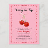 Whimsical Coquette Cherry op Top Baby shower Briefkaart (Voorkant)