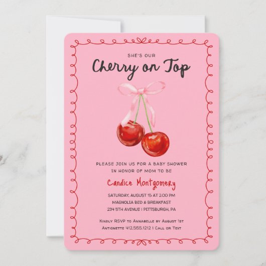 Whimsical Coquette Cherry op Top Baby shower Kaart (Voorkant)