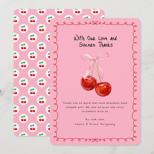 Whimsical Coquette Cherry op Top Dank u Kaart (Voorkant / Achterkant)